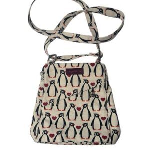 Bungalow 360 Penguin Print Crossbody messenger Bag - Cream and Black